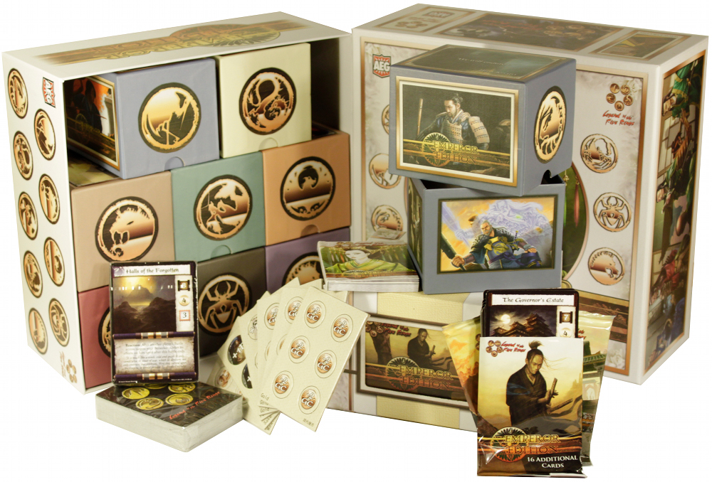 AEG's Emperor Edition card game deluxe boxes.