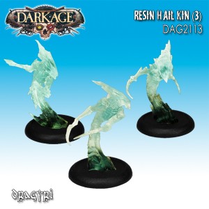 Clear plastic resin sculpts of the miniatures Hailkin for the Dragyri from Dark Ages Games.