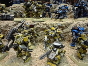 Various 15mm Heavy Gear Mechs on display from Dream Pod 9 at the GAMA Trade Show.