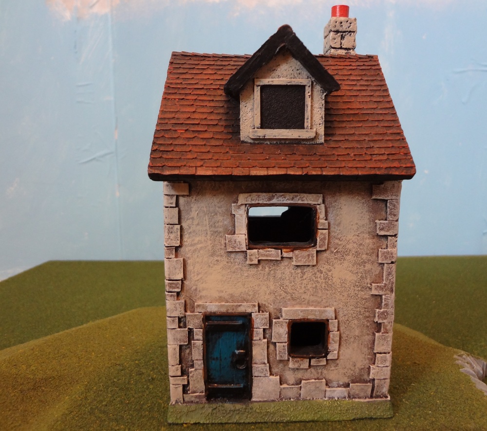 Miniature Building Authority Small Stucco Townhouse with Dormer and Stone Farm House