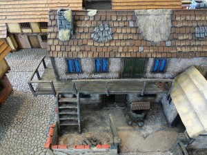 The front of the prepainted fantasy inn for 25mm scale miniatures