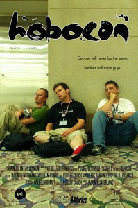 Poster for Hobocon showing three exhausted gamers at Gen Con in Indianapolis