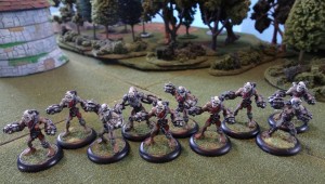 A unit of 10 miniatures for Warmachine arranged in a battle group