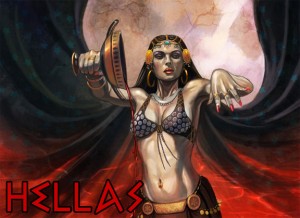 Sorceress woman on cover of Wine Dark Void empties a chalice