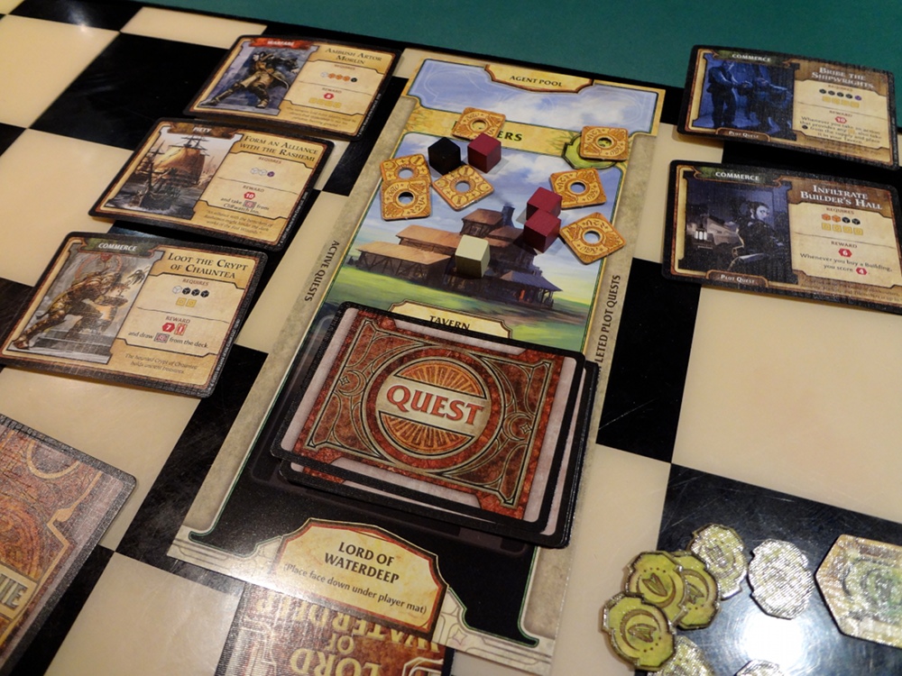 Completed quests and active quests for Harpers for Lord of Waterdeep Board Game