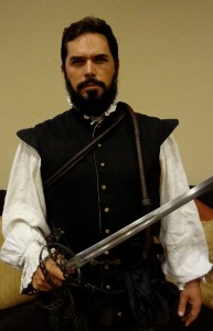Don Pedro Menéndez de Avilés portrayed by St. Augustine resident Chad Light from 1565 with David Baker sword