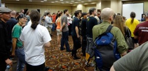 CombatCon Crowd Listening to Speech, Shot from the Side and Back