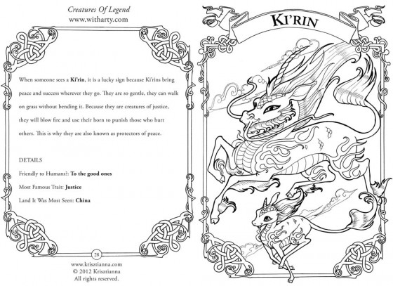Mythical ki'rin monster from Krisztianna's Creatures of Legend coloring book