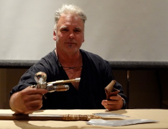 David Baker showing a crystal-powered steampunk pistol at the 2012 Combat Con