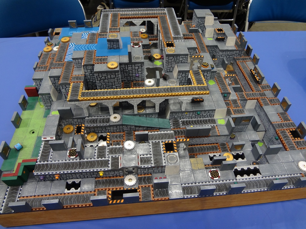 Three dimensional 3D Robo Rally board made using Hirst Arts dental plaster blocks and tiles at Gen Con