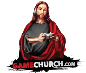 Depiction of Jesus Christ playing console video game for Gamechurch.com