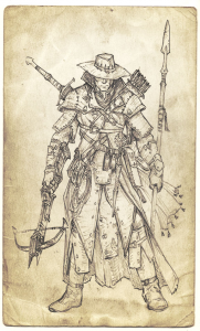 Crossbow wielding Inquisitor pencil sketch character art by Jason Engle
