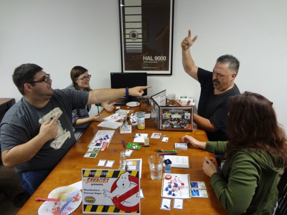 Three Savage Worlds Players Plus GM Getting Animated Over RPG of Ghostbusters at Vegas Game Day