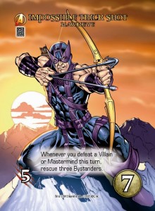 Marvel Bowman Hawkeye nocking an arrow on card art for Marvel Legendary