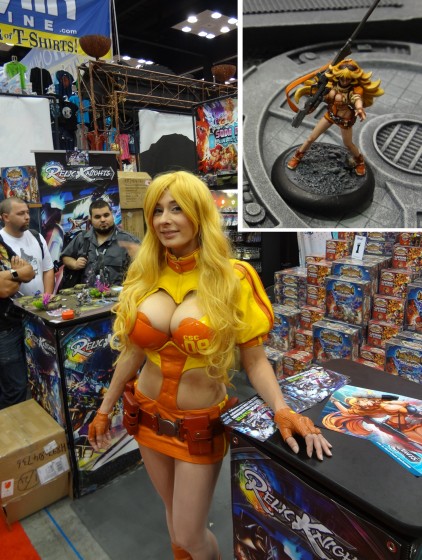 Busty Cosplayer Marie-Claude Bourbonnais at Gen Con playing Rin Farrah with miniature her costume is based on