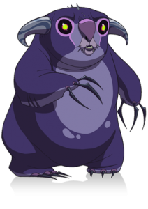 Scaradorable of Gloom Hollow Squeaky from Kaijudo, purple mole creature beast