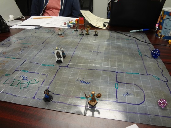 Miniatures on Dry Erase Map of Temple of Empyreal Enlightenment for Pathfinder Society