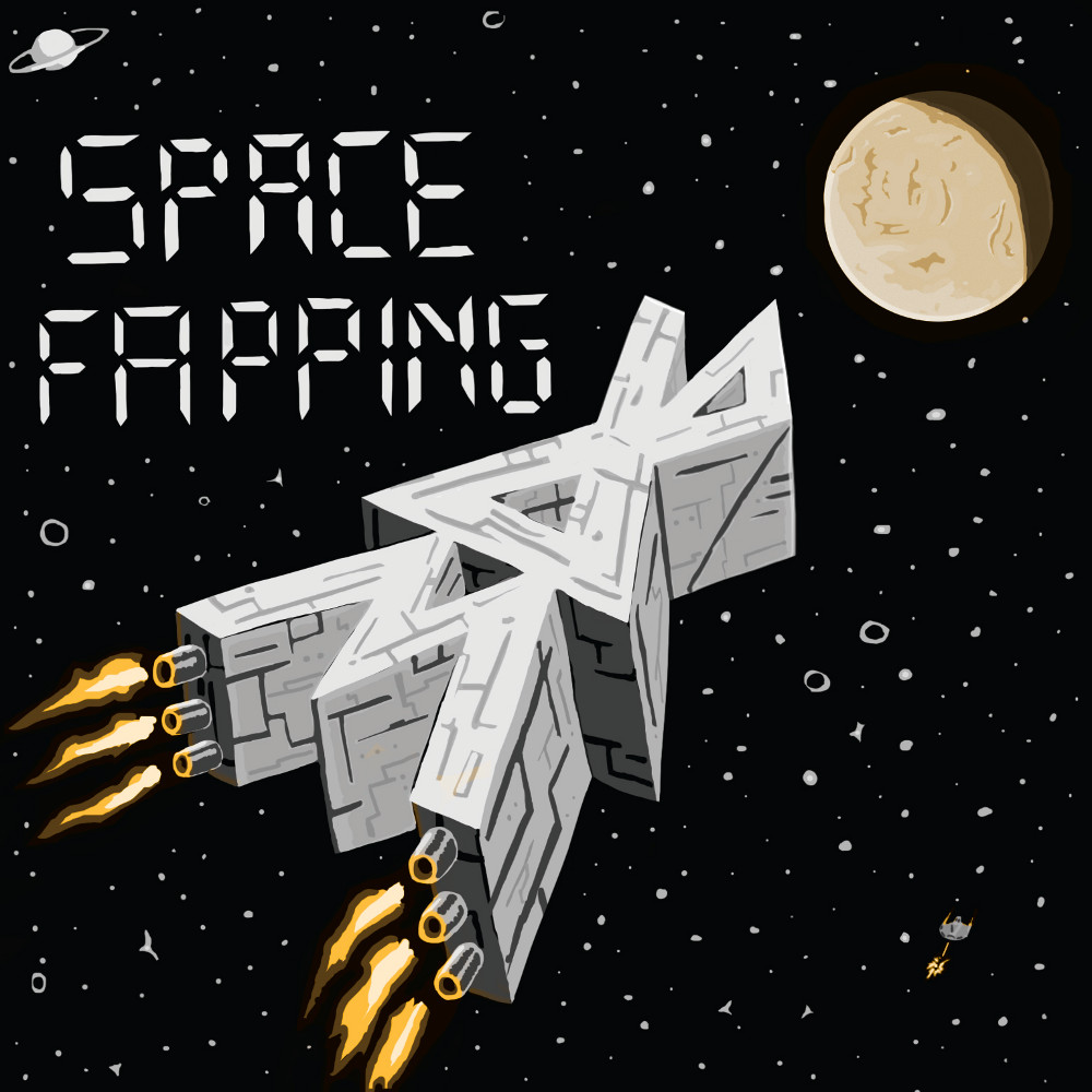 Album cover for Space Fapping with letters 3D6 heading towards moon