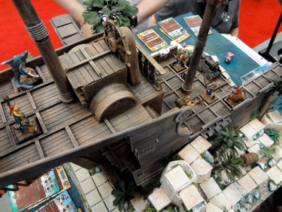 Top down view of miniature model pirate ship for skirmish wargame Rum and Bones at Gen Con 2012