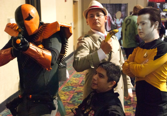 Cosplays of Deathstroke, Inspector Gadget, Data from Star Trek, and a Raccoon City Resident Evil SWAT Member