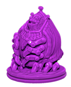 purple-fuschia plastic sculpture of multi legged alien Drusu miniature from Chaosmos board game