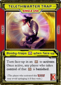 Equipment card Telethwarter Trap for board game Chaosmos says Booby traps when Face Up